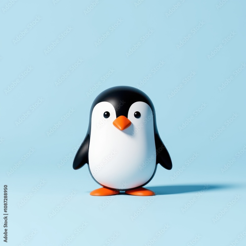 Obraz premium Cute Penguin Icon: Black and White Body, Orange Beak and Feet
