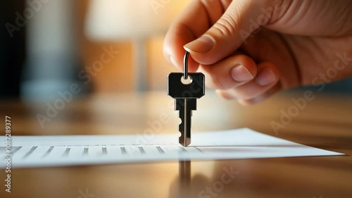 Real estate contract and keys on a table, closing a deal.