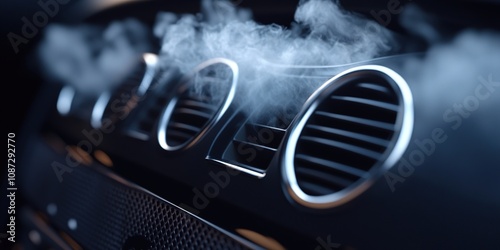 Car Interior with Steam Emitting from Air Vents: A Close-Up View of  Modern Automotive Technology and Air Conditioning System. photo