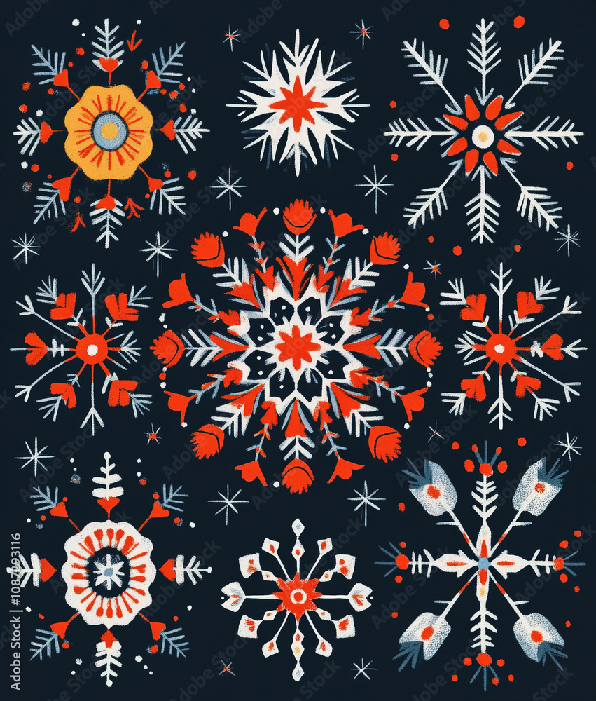 Set of Christmas snowflakes, nordic style Set of Christmas snowflakes, nordic style