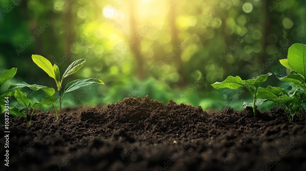 A lush green forest floor covered in rich soil illustrates the connection between the Earth and the growth of plant life emphasizing the cycle of nature