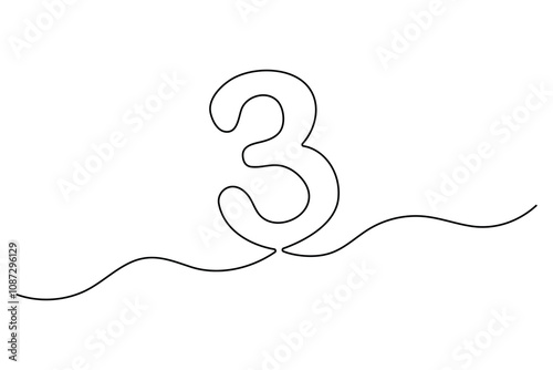 Number three continuous one line drawing of number 3. editable One line drawing of number 3 icon. Vector illustration