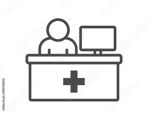 hospital reception desk line icon. clinic receptionist, medical and doctor office. isolated vector image in simple style
