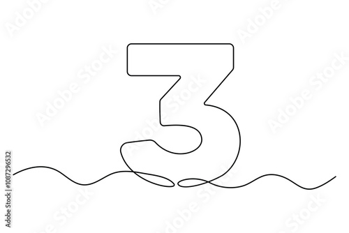 Number three continuous one line drawing of number 3. editable One line drawing of number 3 icon. Vector illustration