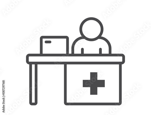 clinic reception desk line icon. hospital receptionist and doctor office. isolated vector image in simple style