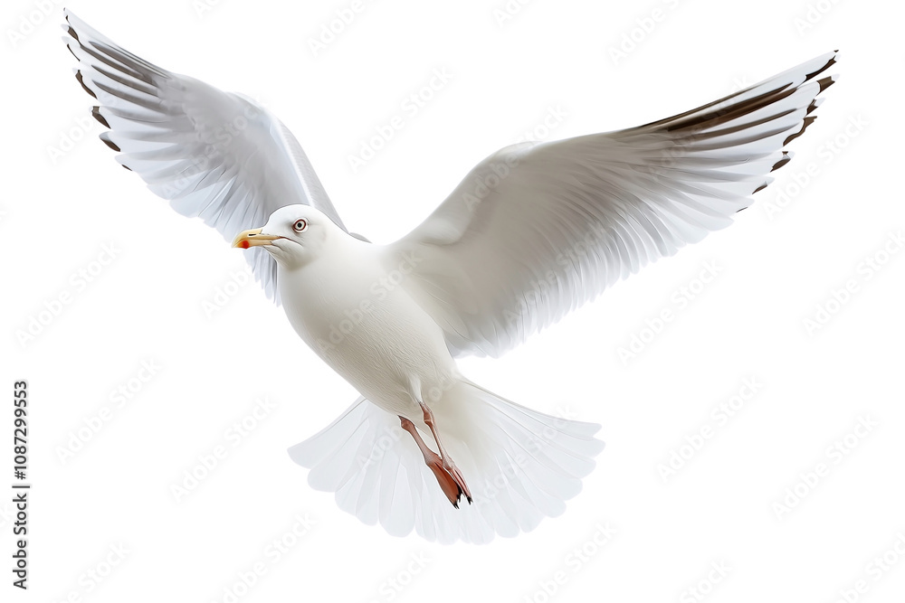 Fototapeta premium Detailed seagull flying isolated on transparent background