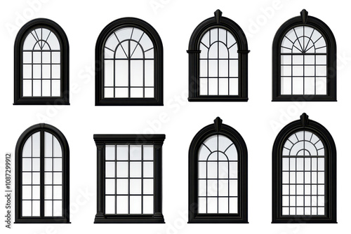 Collecti of black window frames featuring Gothic and traditial designs