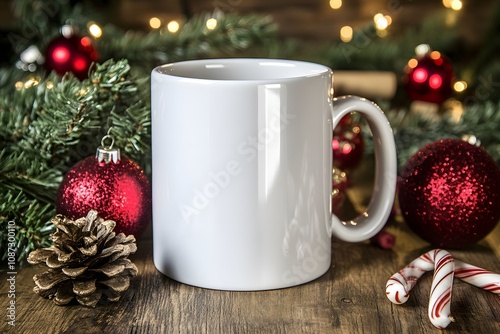 Blank White Mug Christmas Mockup Festive Season Design Template