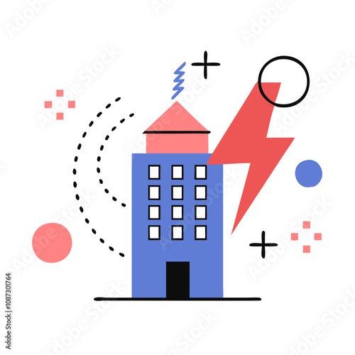 Building with lightning bolt icon representing energy efficiency and sustainable urban development

