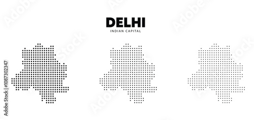 Set of Delhi dotted map on white isolated vector illustration