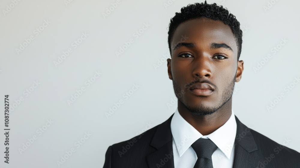 Full-length bust portrait of a lawyer, wearing a sharp suit and tie, looking confident and approachable, with light make-up, white background Full-length bust portrait of a lawyer, wearing a sharp suit and tie, looking confident and approachable, with light make-up, white background