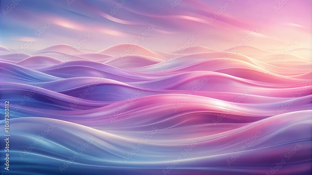 Obraz premium Abstract Dreamy Landscape With Pink and Blue Wavy Hills and a Soft Glow in the Sky