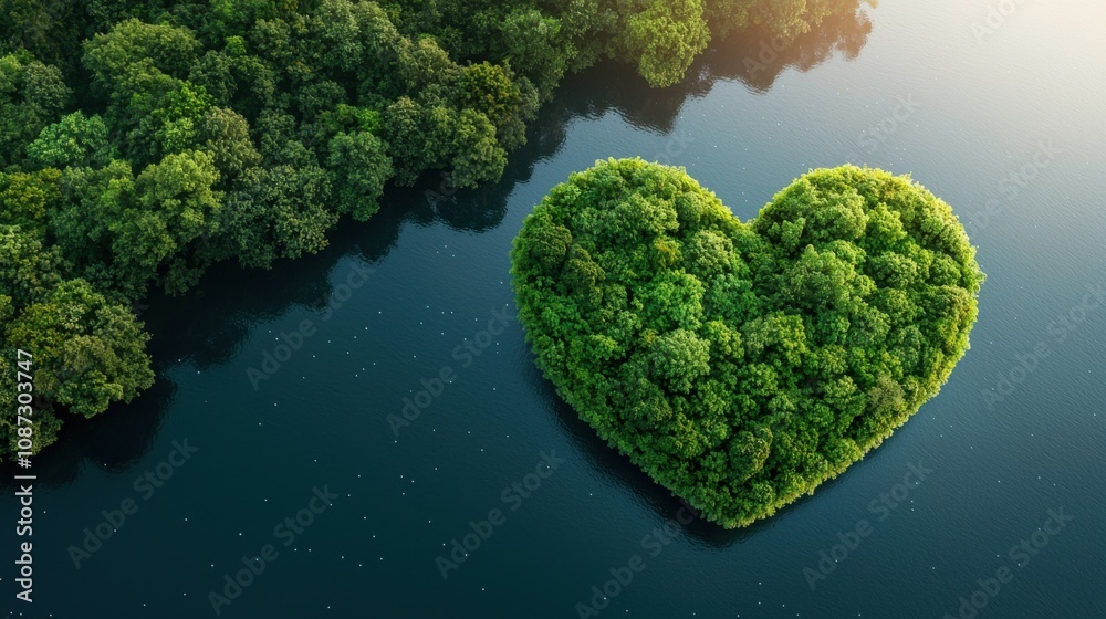 Heart-Shaped Island Surrounded by Lush Greenery Heart-Shaped Island Surrounded by Lush Greenery