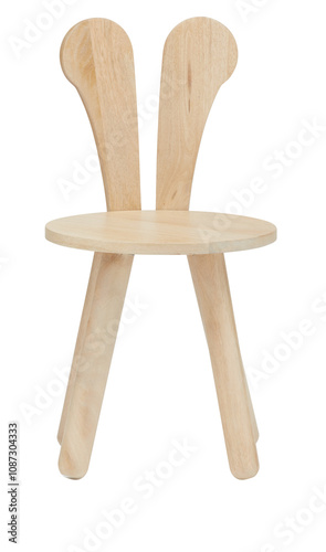 Four-legged wooden chair with straight corner backrest cut out isolated transparent background