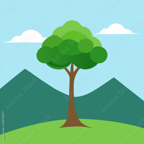 A small island with a single tree in the middle vector illustration