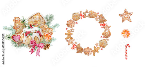Wallpaper Mural Watercolor Christmas sweets set with cookie and wreath Torontodigital.ca