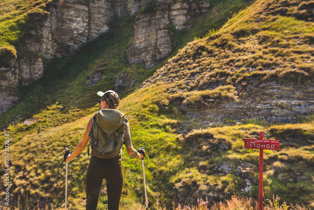 Woman Tourist Hiking Alone in Balkan Mountains