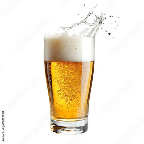 A Glass of beer with a refreshing splash isolated on a transparent background