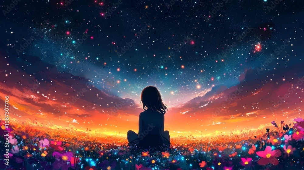 Vibrant flowers and a twinkling night sky symbolize resilience and hope. Vibrant flowers and a twinkling night sky symbolize resilience and hope.