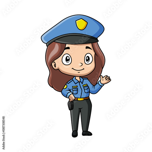 Cute girl cartoon wearing costume police