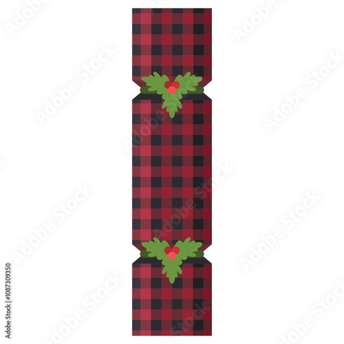 Christmas cracker with holly berries vector cartoon illustration isolated on a white background.