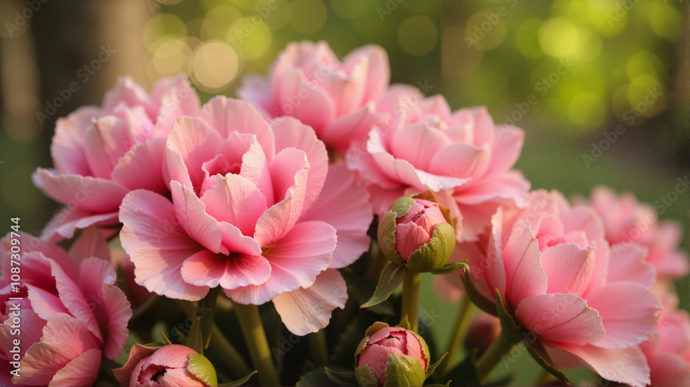 Pink camellia flowers in soft sunlight Pink camellia flowers in soft sunlight