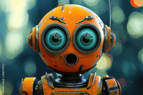 Charming Robot Character with a Surprised Face