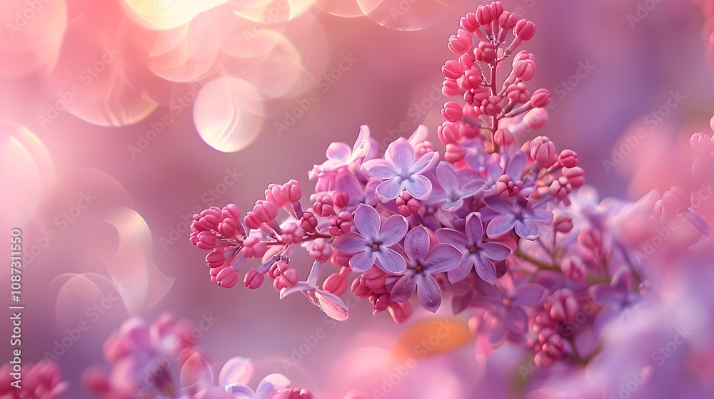 Blooming lilac flowers with dreamy bokeh effects in soft sunset light. Ideal for romantic designs, seasonal greeting cards, or nature-inspired projects Blooming lilac flowers with dreamy bokeh effects in soft sunset light. Ideal for romantic designs, seasonal greeting cards, or nature-inspired projects