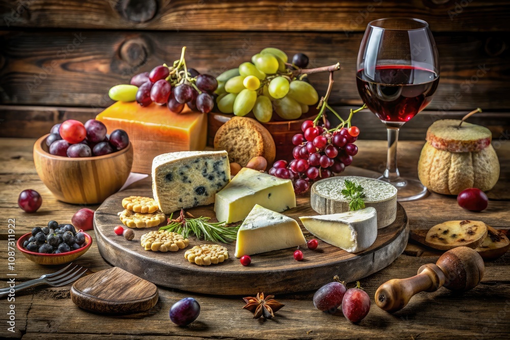 Gourmet Cheese Board with Red Wine: Elegant Culinary Experience for Food Lovers, Perfect for Entertaining, Charcuterie Delight, Vintage Style Photography, Rustic Table Setting, Culinary Art Gourmet Cheese Board with Red Wine: Elegant Culinary Experience for Food Lovers, Perfect for Entertaining, Charcuterie Delight, Vintage Style Photography, Rustic Table Setting, Culinary Art