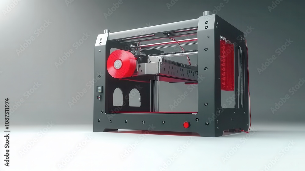 Obraz premium A modern 3D printer working on a detailed prototype in a minimalist studio environment