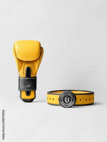 A yellow golf club headcover and matching belt, designed for style and functionality. photo