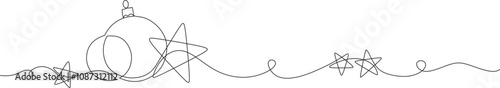Continuous line drawing of Christmas greeting card. Festive candle with snowflake and star for winter xmas holiday concept in simple line art