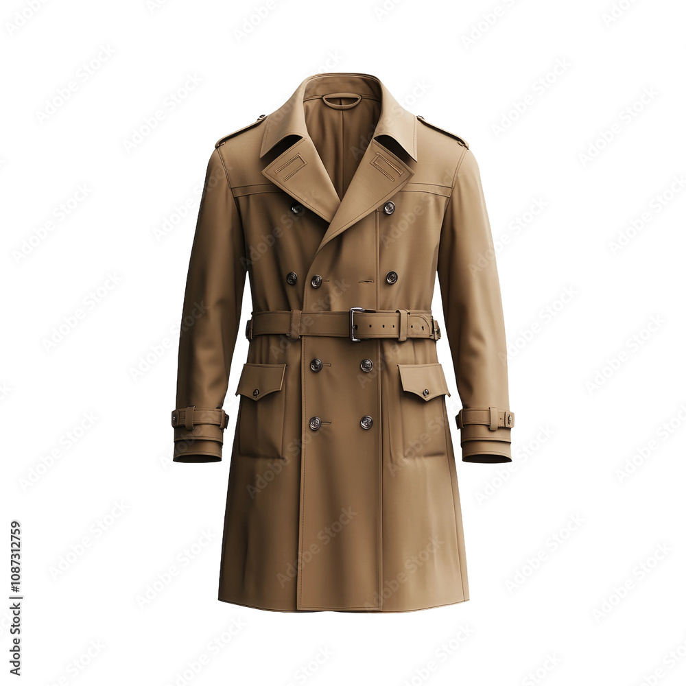 Naklejka premium Classic Beige Trench Coat on Transparent Background