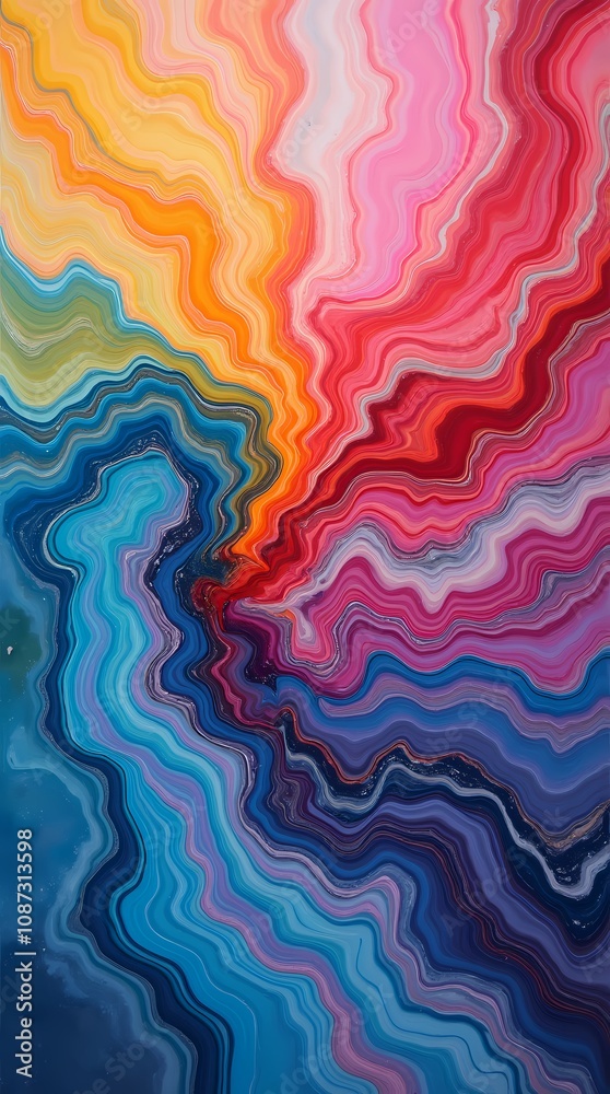 Abstract marble acrylic paint painted waves saturated colors rainbow swirls