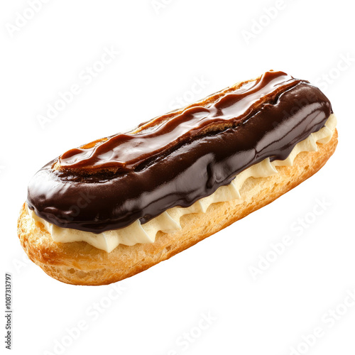 Delicious Chocolate Eclair on Transparent Background photo