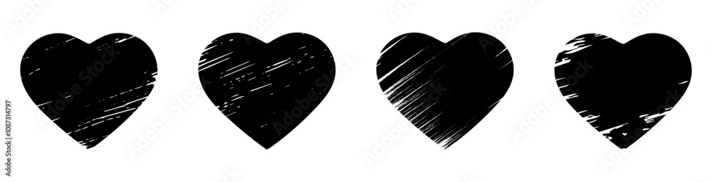 Hearts in grunge style.Vector icons in the form of hearts. Hearts in grunge style.Vector icons in the form of hearts.