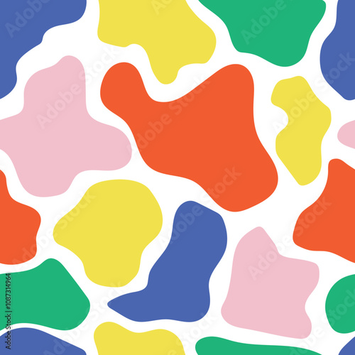 Seamless pattern with abstract colorful shapes on white background
