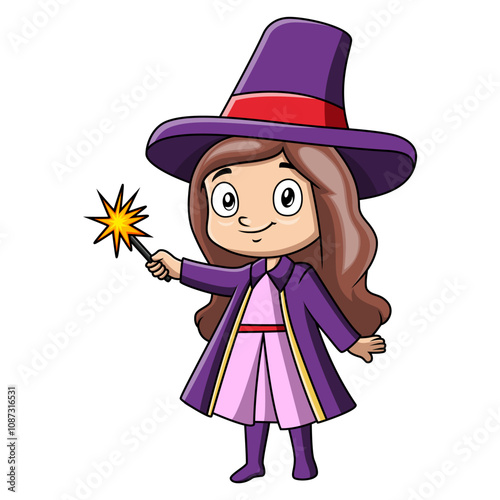 Cute little magician girl cartoon