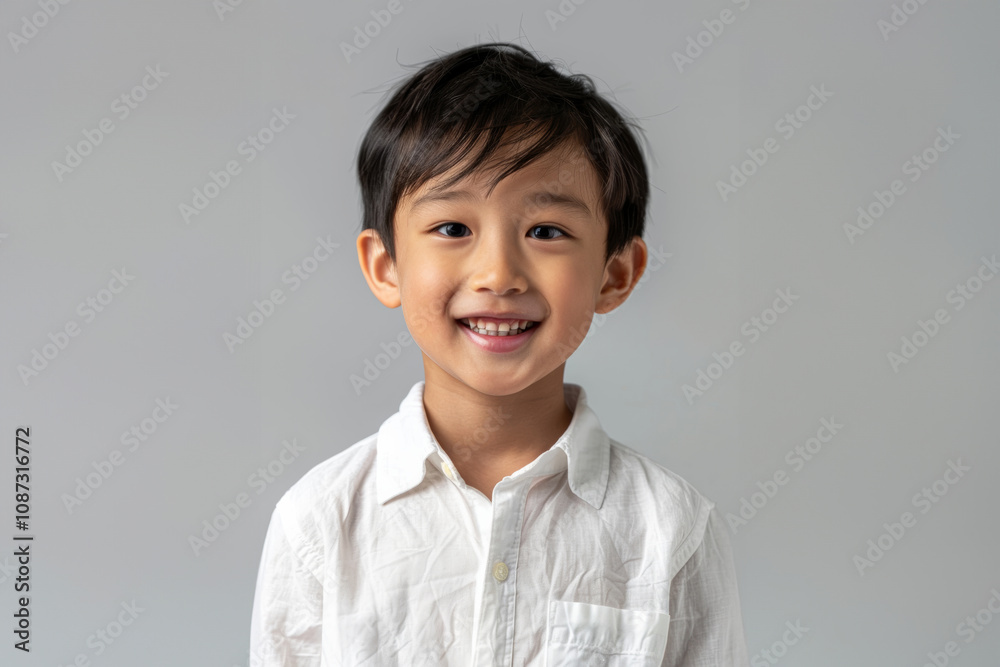 Young Asian boys in relaxed, casual clothing stand against a plain white background, showcasing their joyful innocence and individual styles. Young Asian boys in relaxed, casual clothing stand against a plain white background, showcasing their joyful innocence and individual styles.