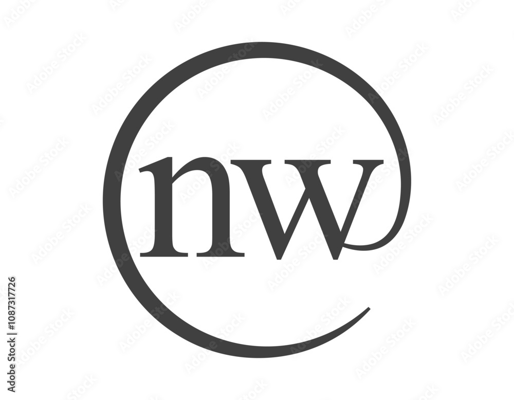 NW logo from two letter with circle shape email sign style. N and W round logotype of business company NW logo from two letter with circle shape email sign style. N and W round logotype of business company