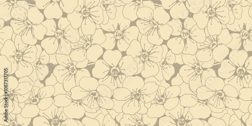Hand drawn floral pattern vector design. Flower drawing simple ornament.