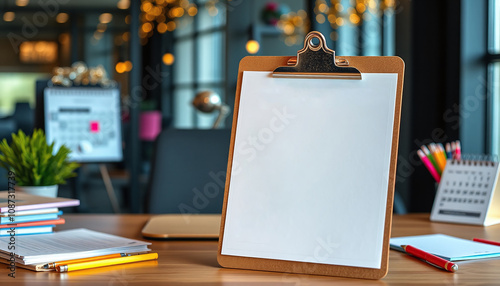displayed on a stylish clipboard in a modern office setting.