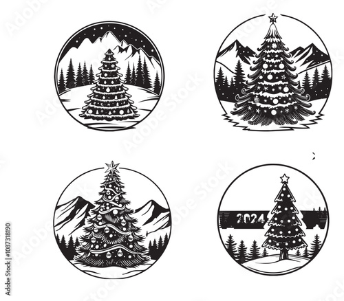 Christmas tree decorated with ornaments,set of christmas tree,golden christmas tree