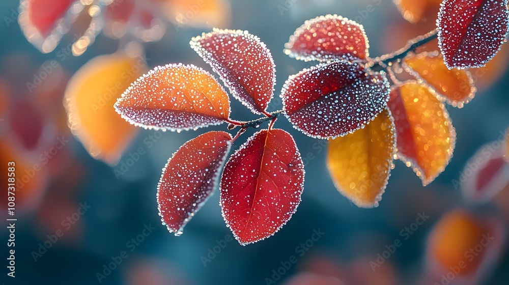 frozen autumn leaves in the morning frozen autumn leaves in the morning