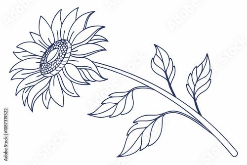 Minimalist Continuous Line Vector Art of a Sunflower with Intricate Petals and a Graceful Stem