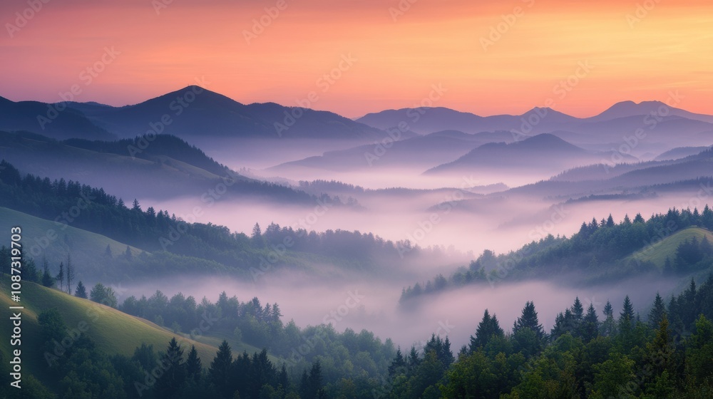 The breathtaking view captures the beauty of a sunrise illuminating misty valleys and mountains, creating a serene atmosphere. Generative AI The breathtaking view captures the beauty of a sunrise illuminating misty valleys and mountains, creating a serene atmosphere. Generative AI