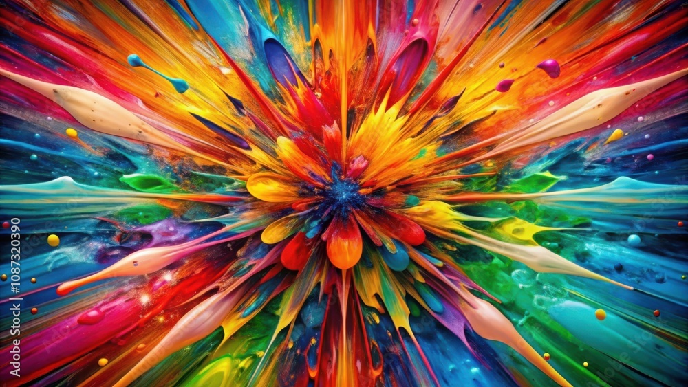 A vibrant explosion of colors erupting from a central point, creating a visually captivating and abstract artwork.