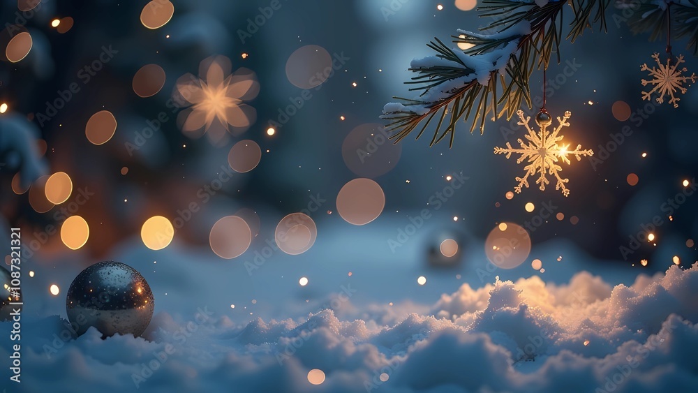 Christmas ornaments on a twinkling Christmas tree create a festive mood in a cozy room Christmas ornaments on a twinkling Christmas tree create a festive mood in a cozy room