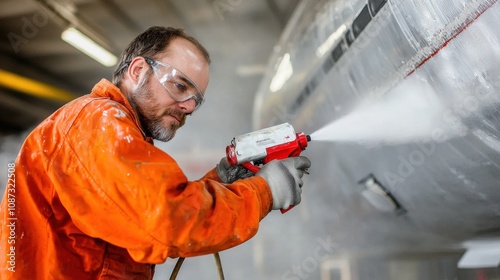 Technicians Spraying Underneath Airplane Surface