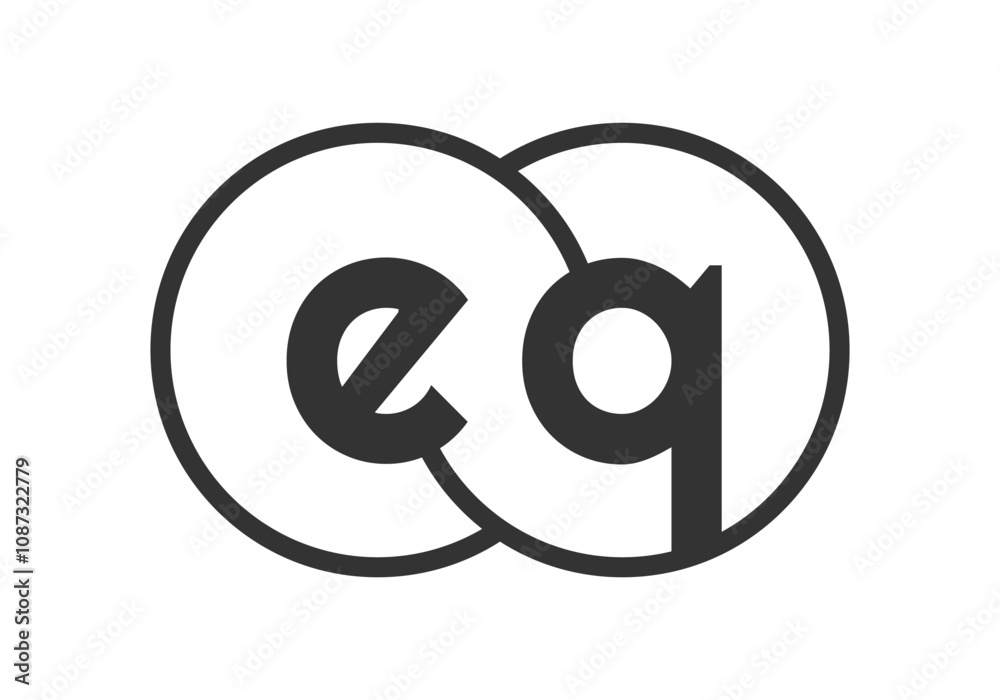 EQ business company emblem with outline rounds and letters e q. Logo template of two merged circles for brand identity, logotype. Vector Infinity symbol EQ business company emblem with outline rounds and letters e q. Logo template of two merged circles for brand identity, logotype. Vector Infinity symbol